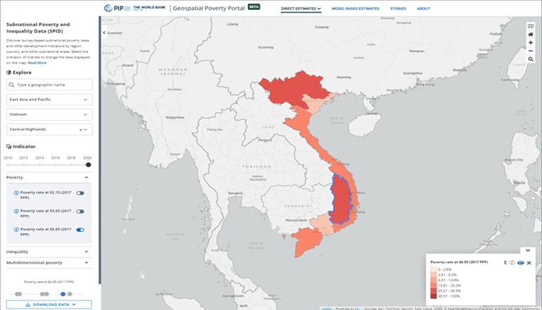 Map of Vietnam shaded in red based on poverty rate by state